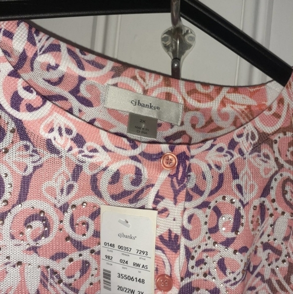 Pink Paisley Button down cardigan sweater XL - Picture 3 of 4